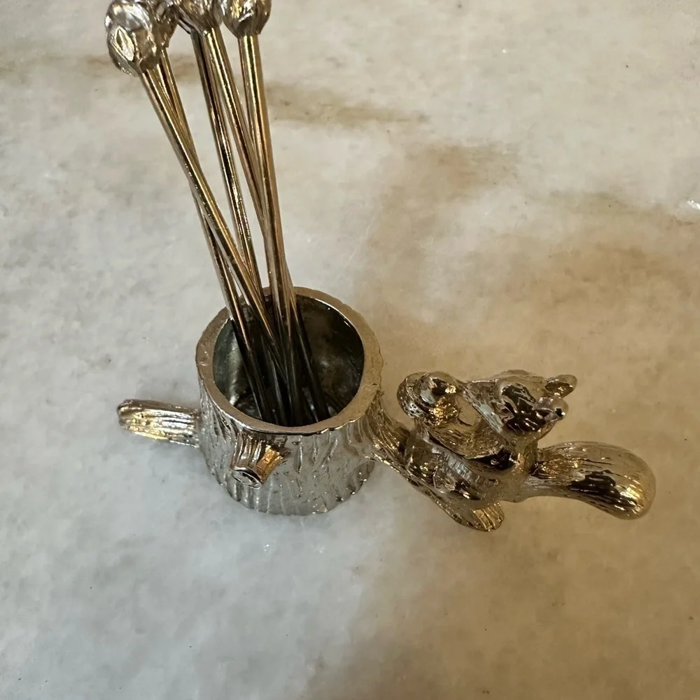 Silver Squirrel Cocktail Pick Holder
